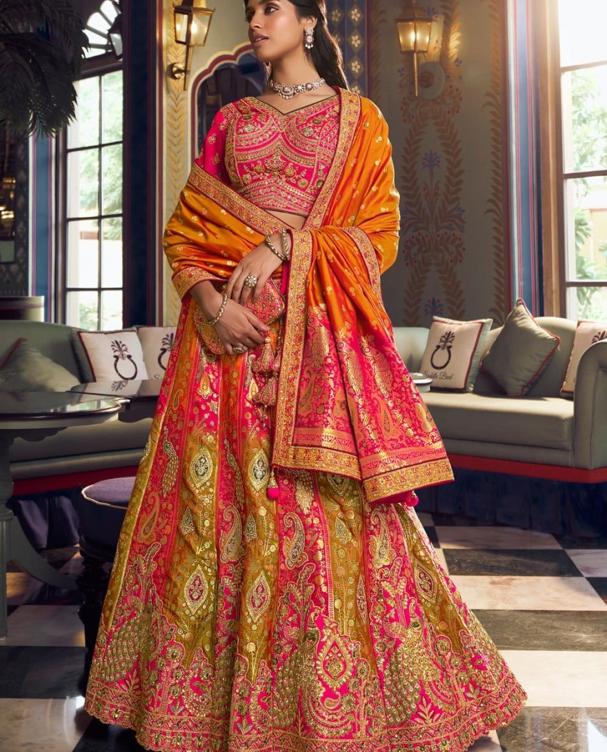 10380 - Adorable Embroidered Banarasi Multi Colour Designer Lehenga Choli